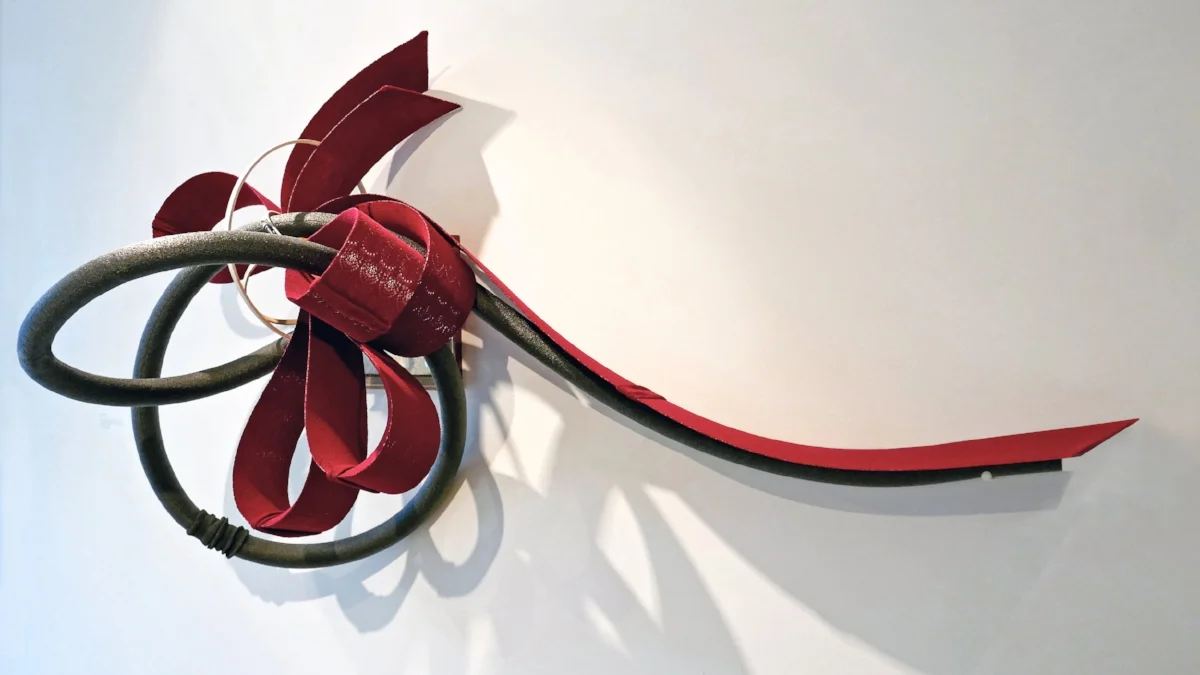 Lingering Gap, 55"x 30"x 72", frame, table vise, pipe insulation, aluminum flashing, wallpaper, needlepoint frames, stockings, vacuum cleaner hose cover, 2017