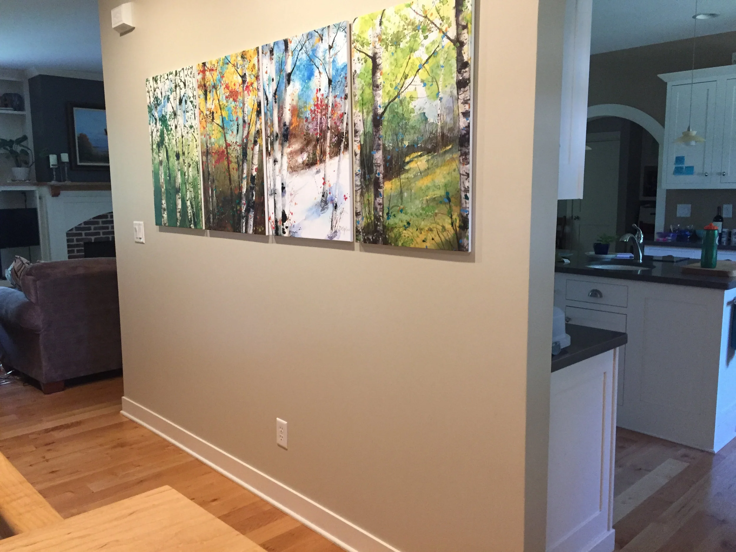 Four Season prints of my birch trees in a customer's home. These come with a money-back, statisfaction guarantee from my online link at Fine Art America