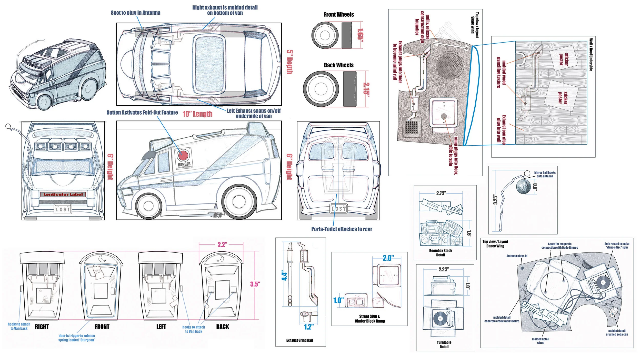 Tech Deck Dudes "Vanformer" playset. Control drawings and color specs.