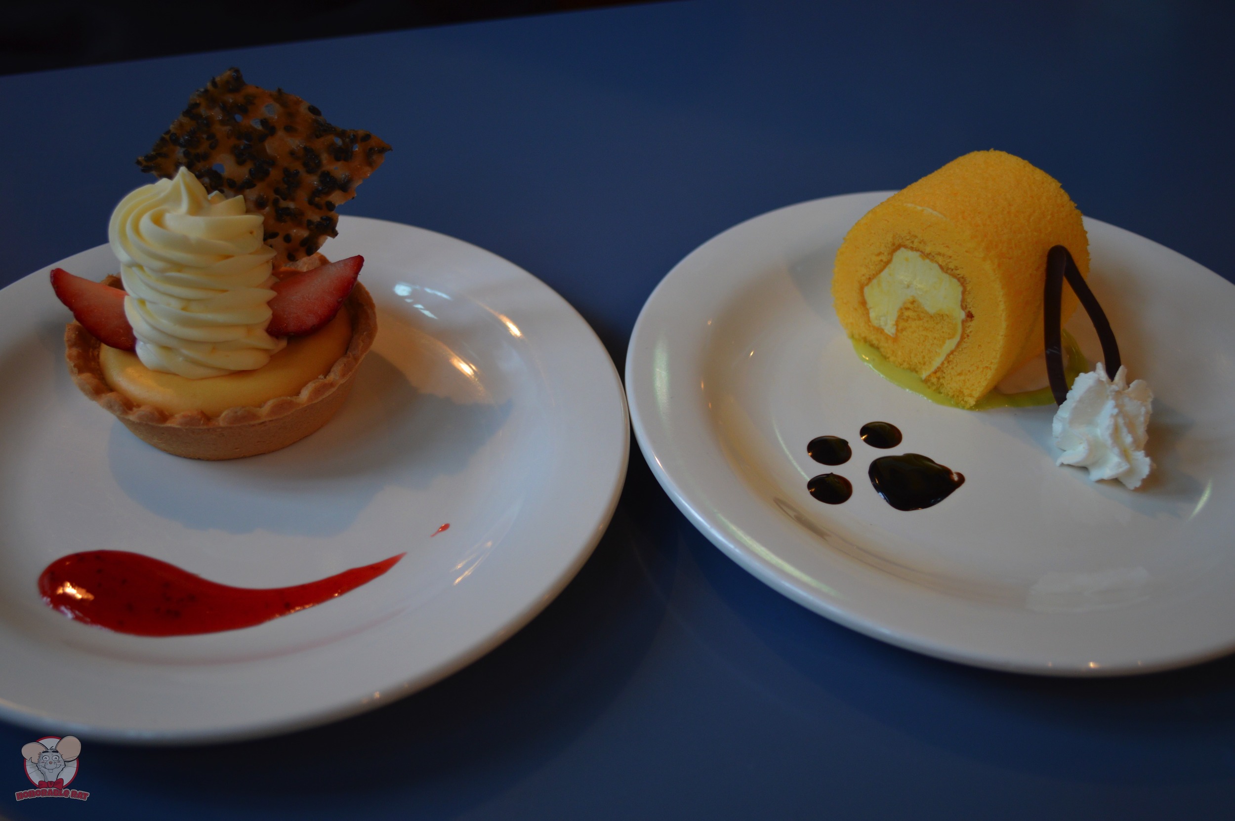Double Cheese Tart (Left), Banana Cream Roll Cake (Right)