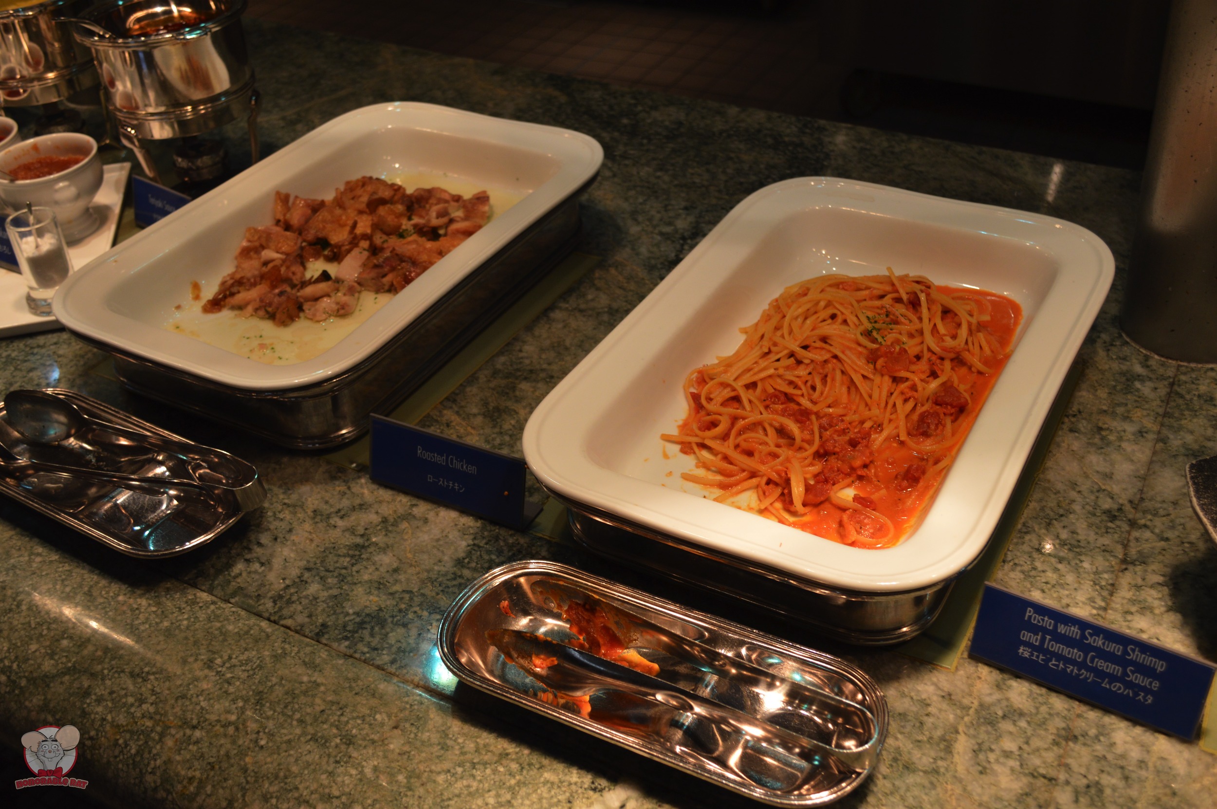 Roasted Chicken (Left), Pasta with Sakura Shrimp and Tomato Cream Sauce (Right)