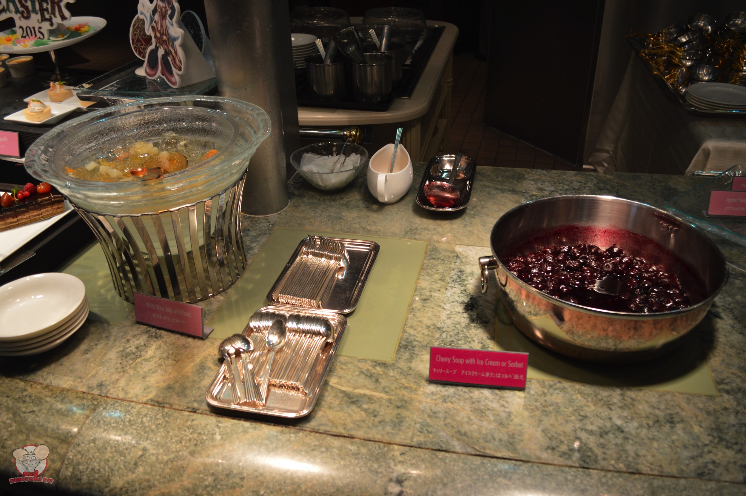 White Wine Jelly with Fruits (Left), Cherry Soup with Ice Cream or Sorbet (Right)