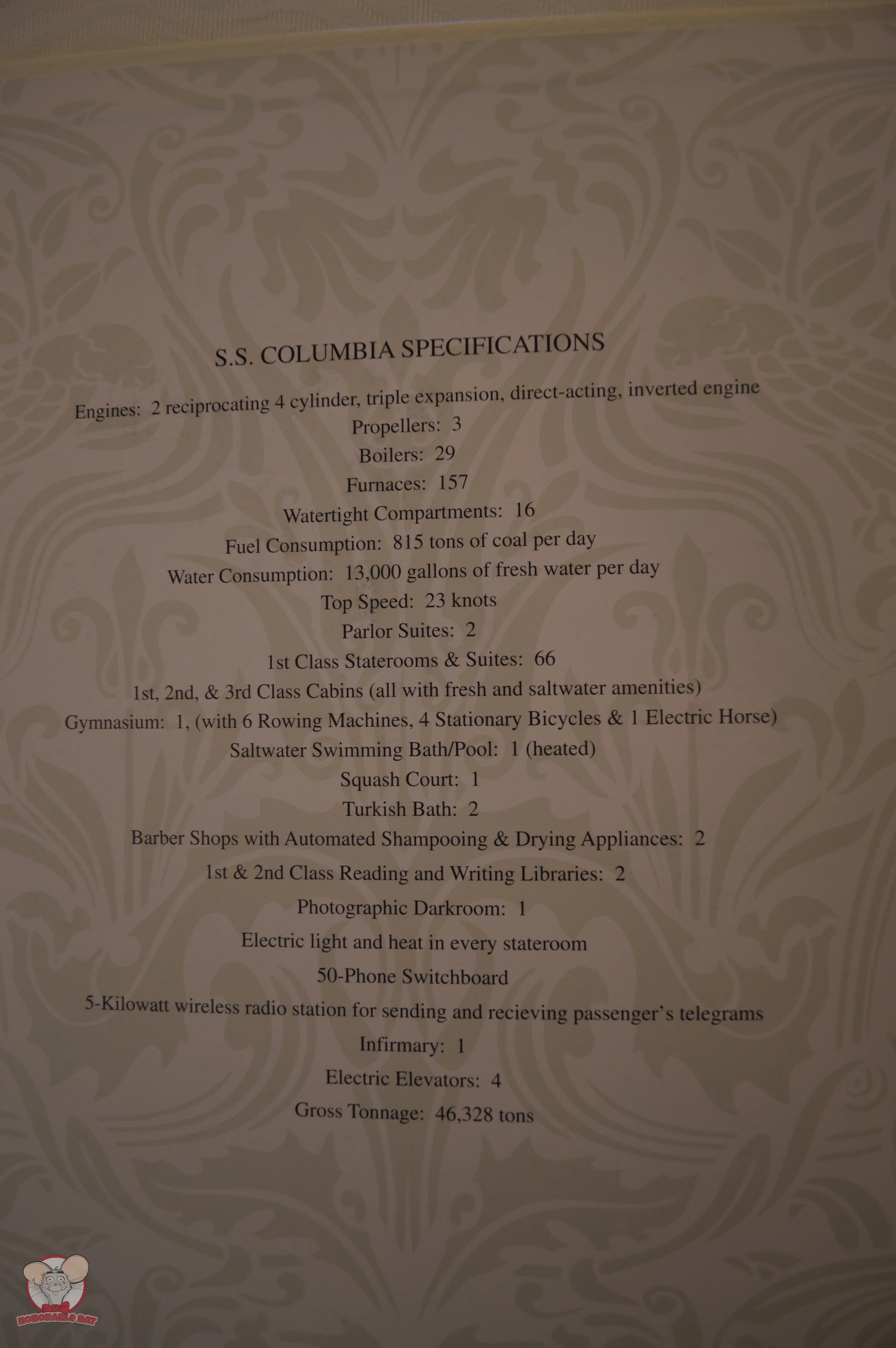 S.S. Columbia Specifications