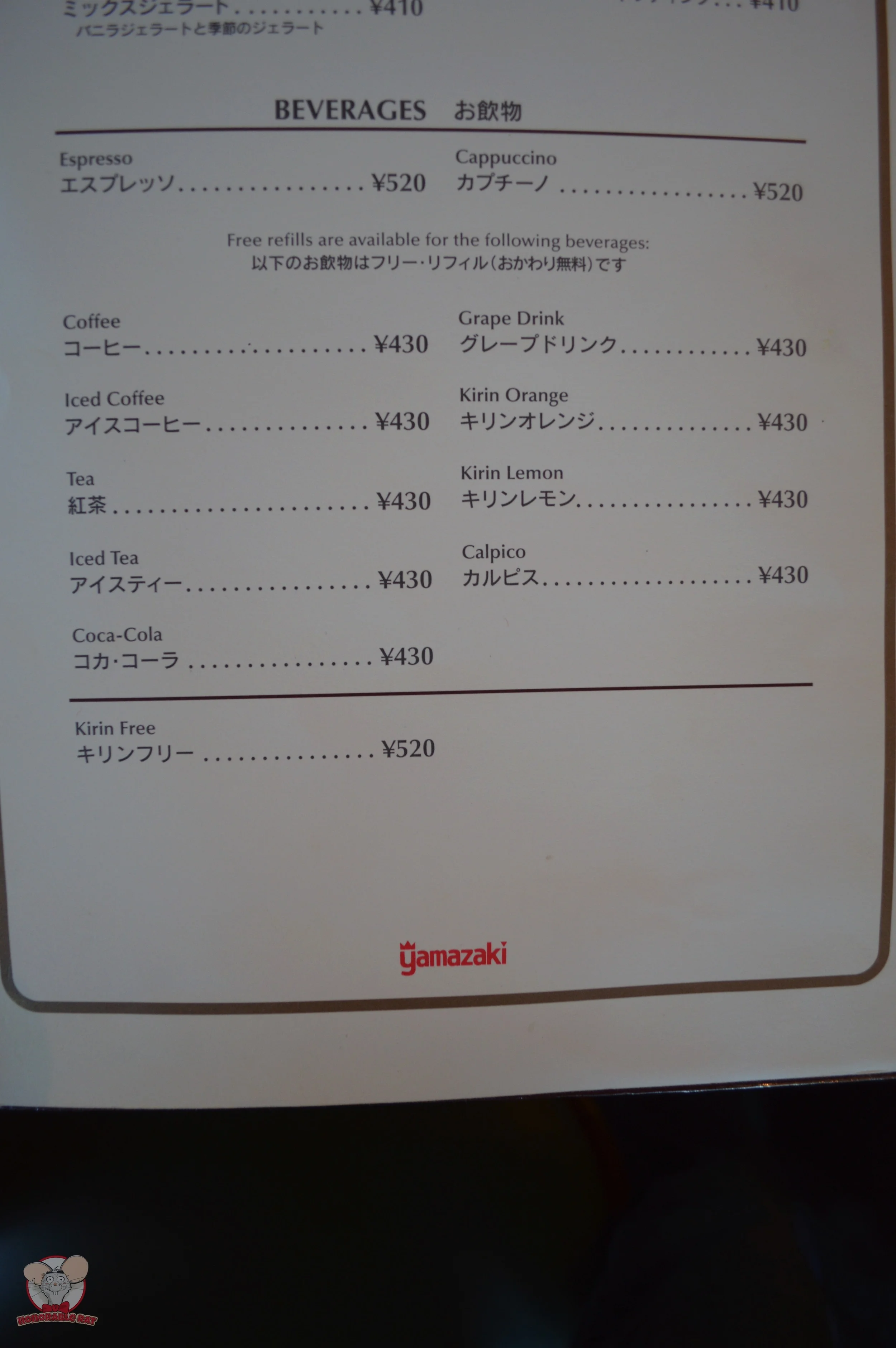 Beverages Menu
