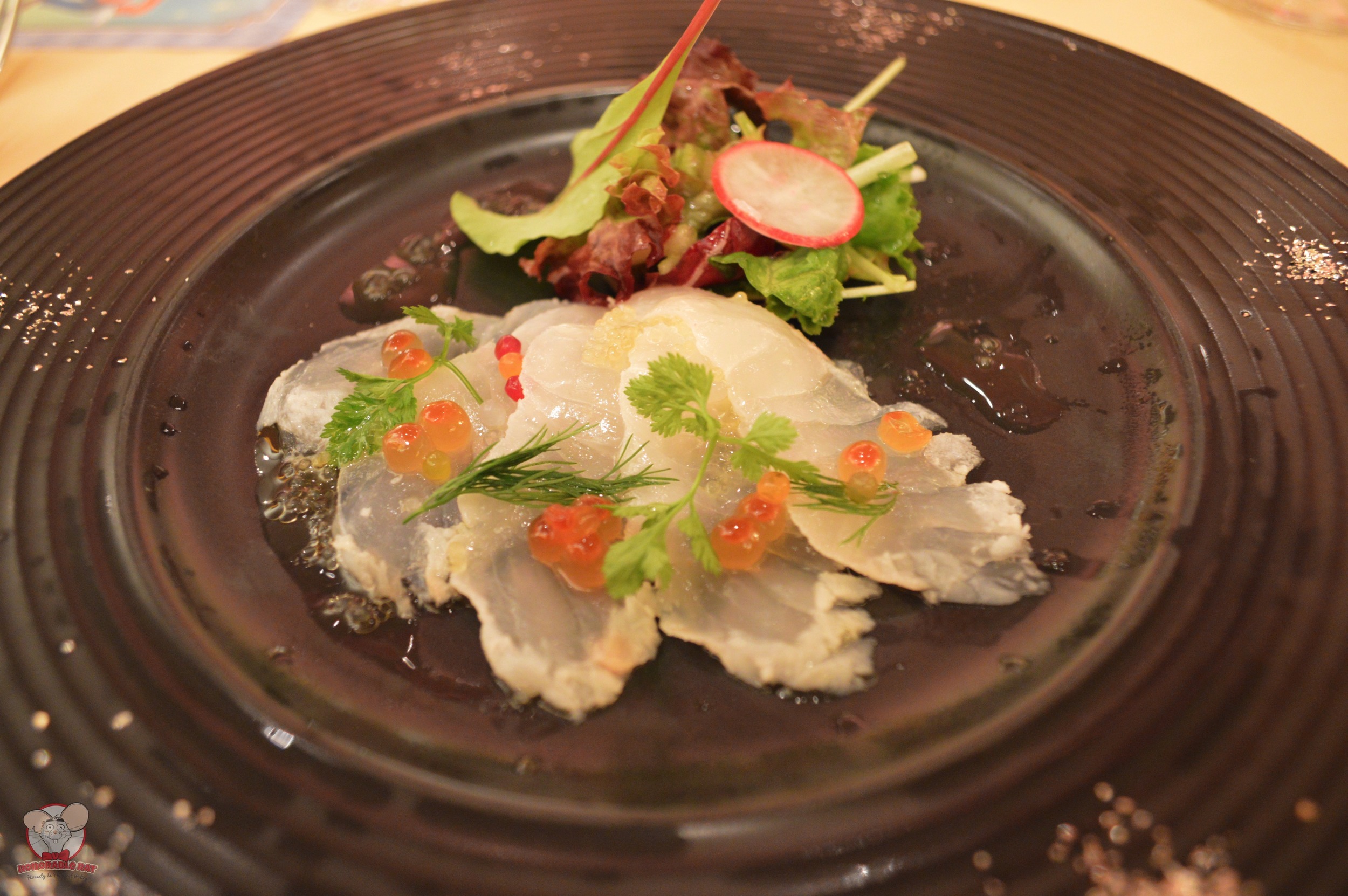 Sea Bream Carpaccio with Flying Fish Roe and Lime Dressing