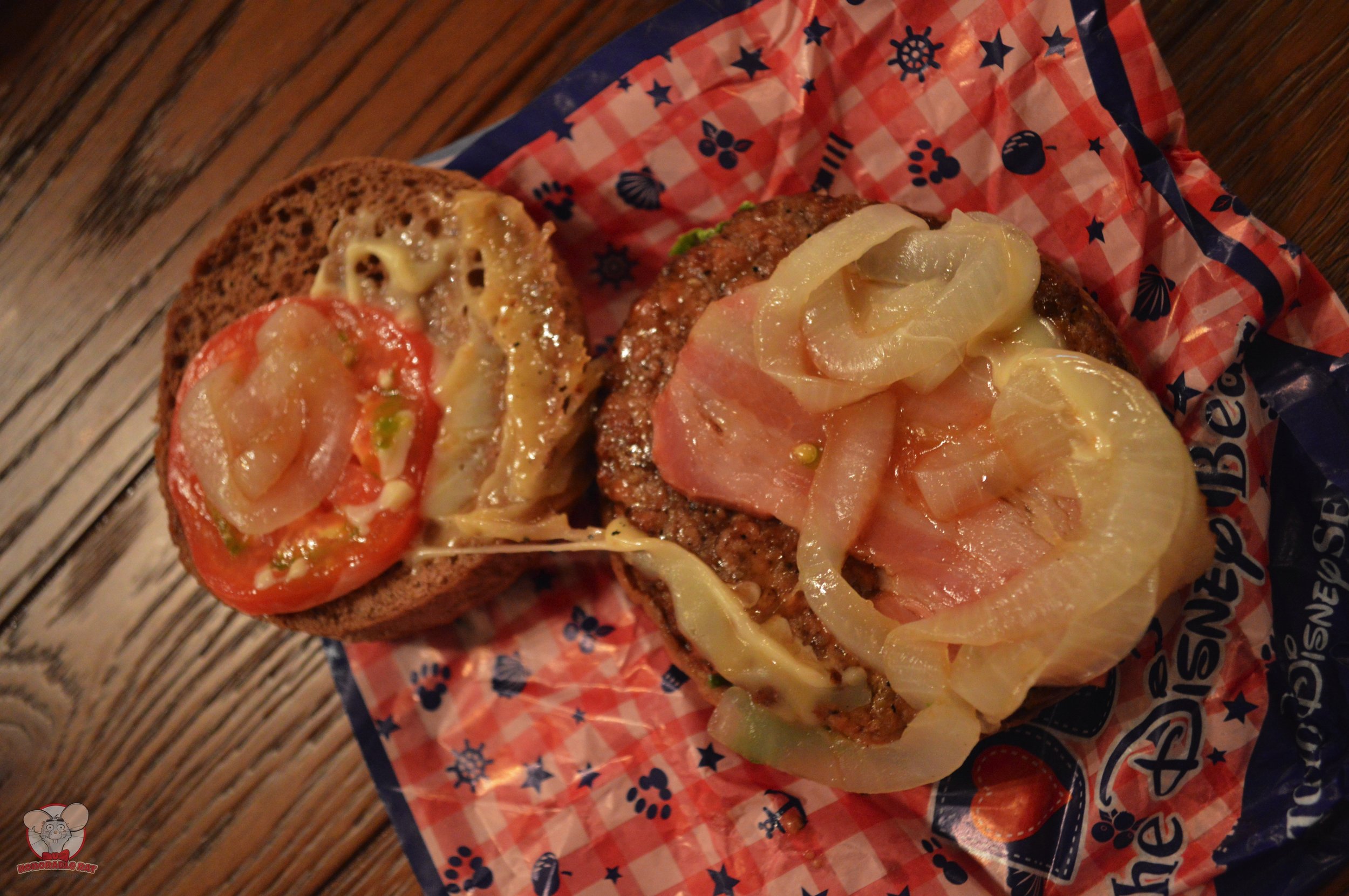 Inside of the Bacon and Beef Patty on Cocoa Bread