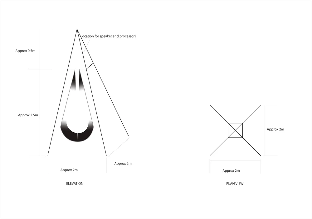 Early design of free-standing framework for hanging pod, February 2015