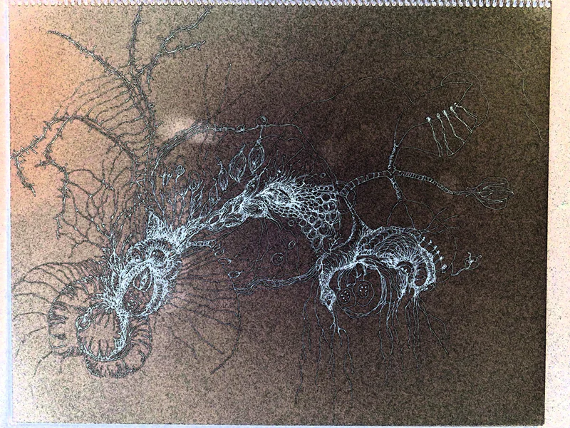 DRAPING FLOWER + THORN 3  Mixed Media