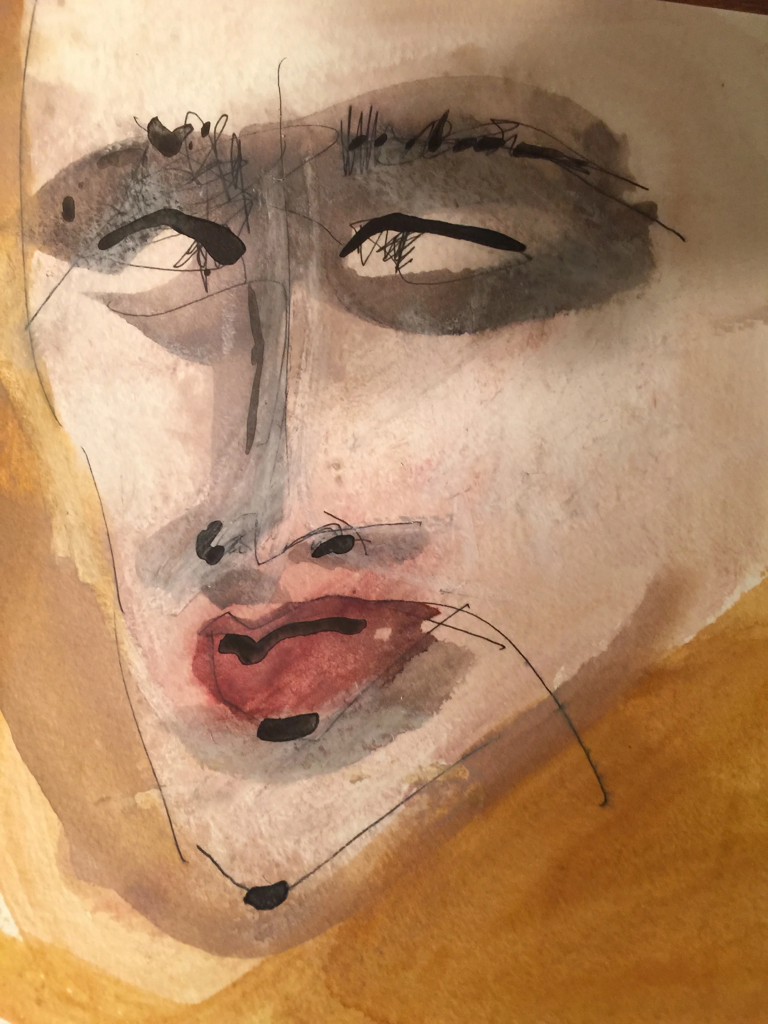 “Blind” by Darcy Elise Johnson, water media and ink on paper
