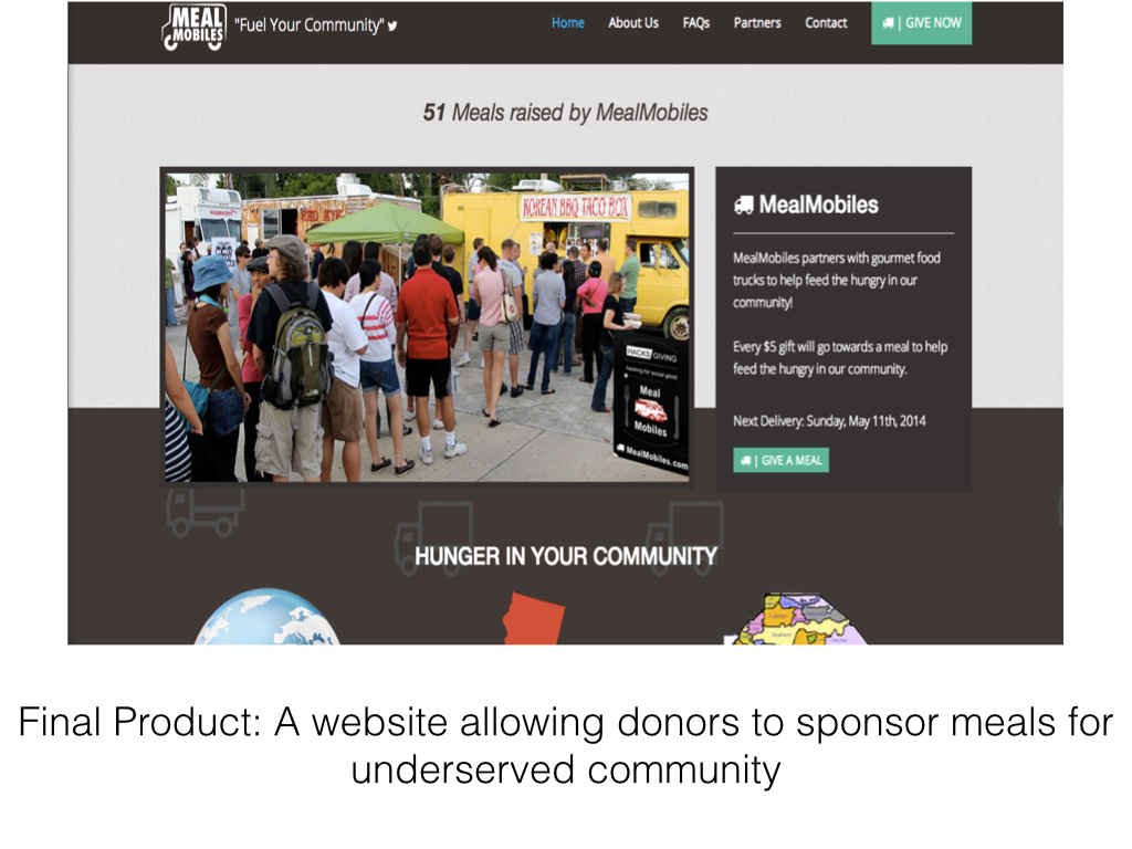 We launched MealMobiles, A website that feeds the homeless