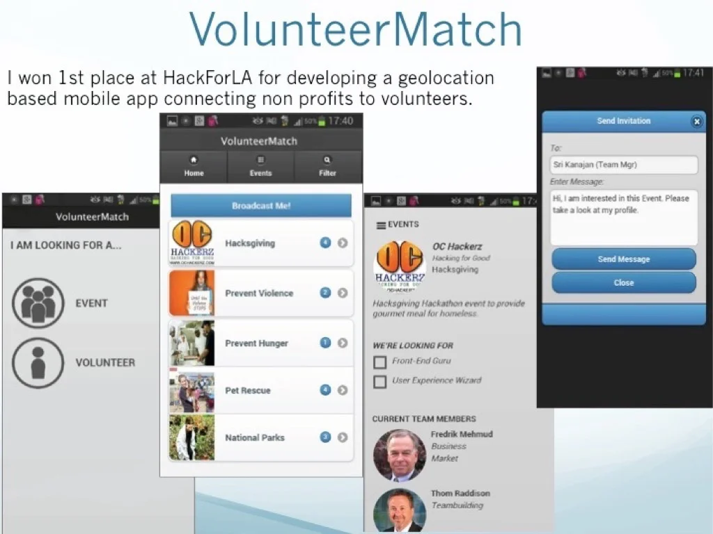 HackForLA - Won first place for designing volunteer app at a Civic Hackathon 