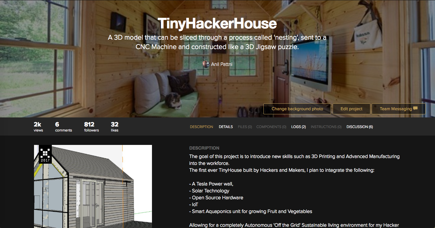 Project TinyHackerHouse has officially entered the 2017 Hackaday Prize challenge