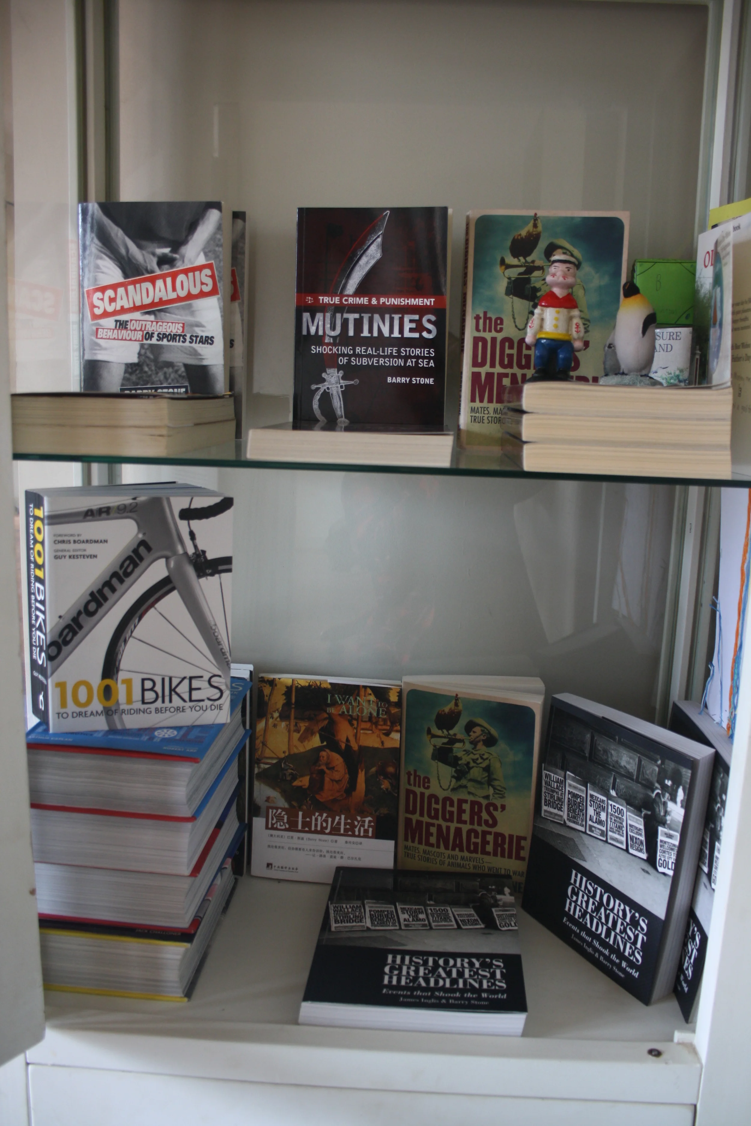 Barry Stone's bookshelf in his office.