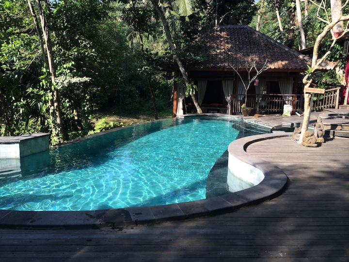 A morning of downtime reading by the pool at Svarga Loka resort. 