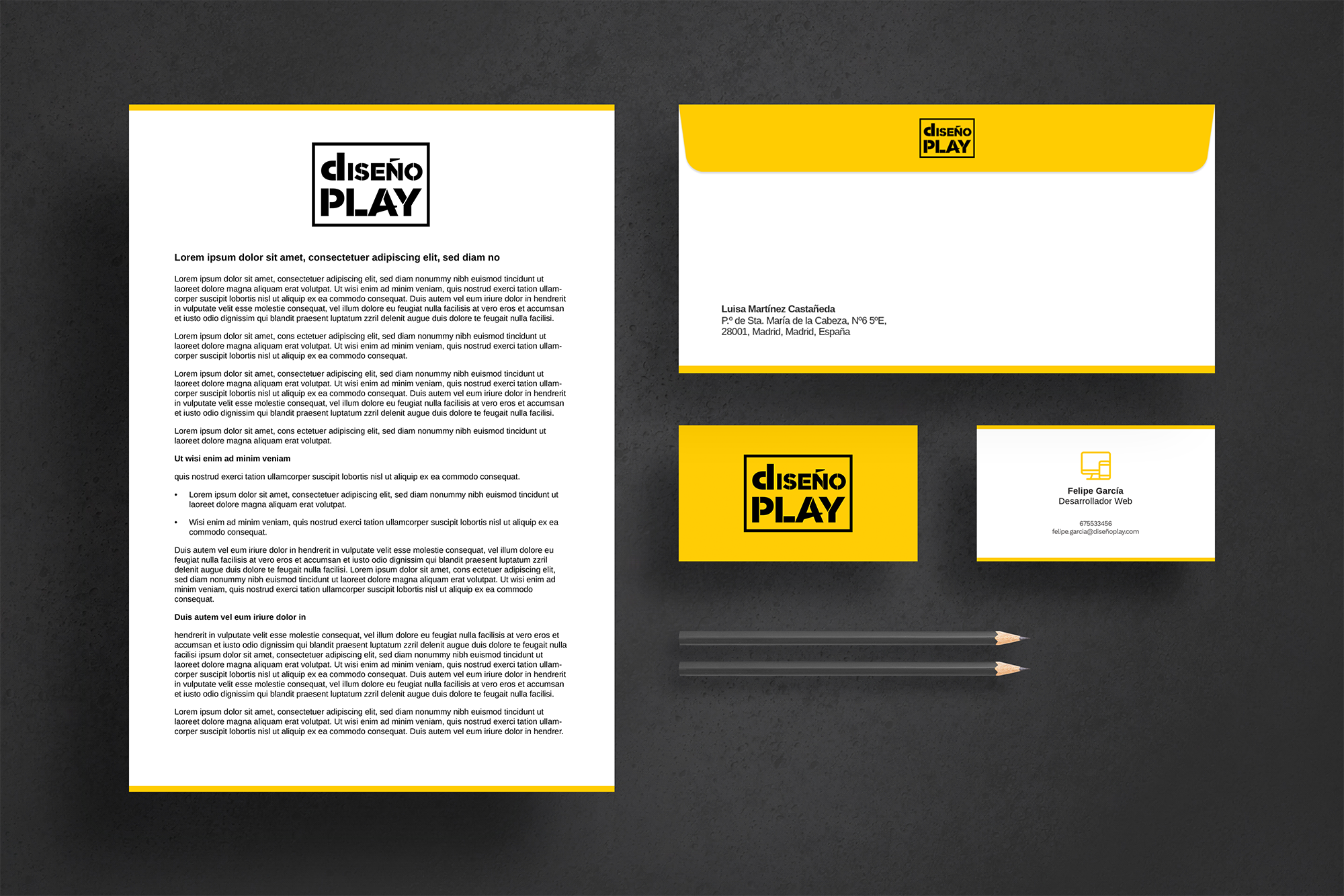 Mockup papelería Diseño Play