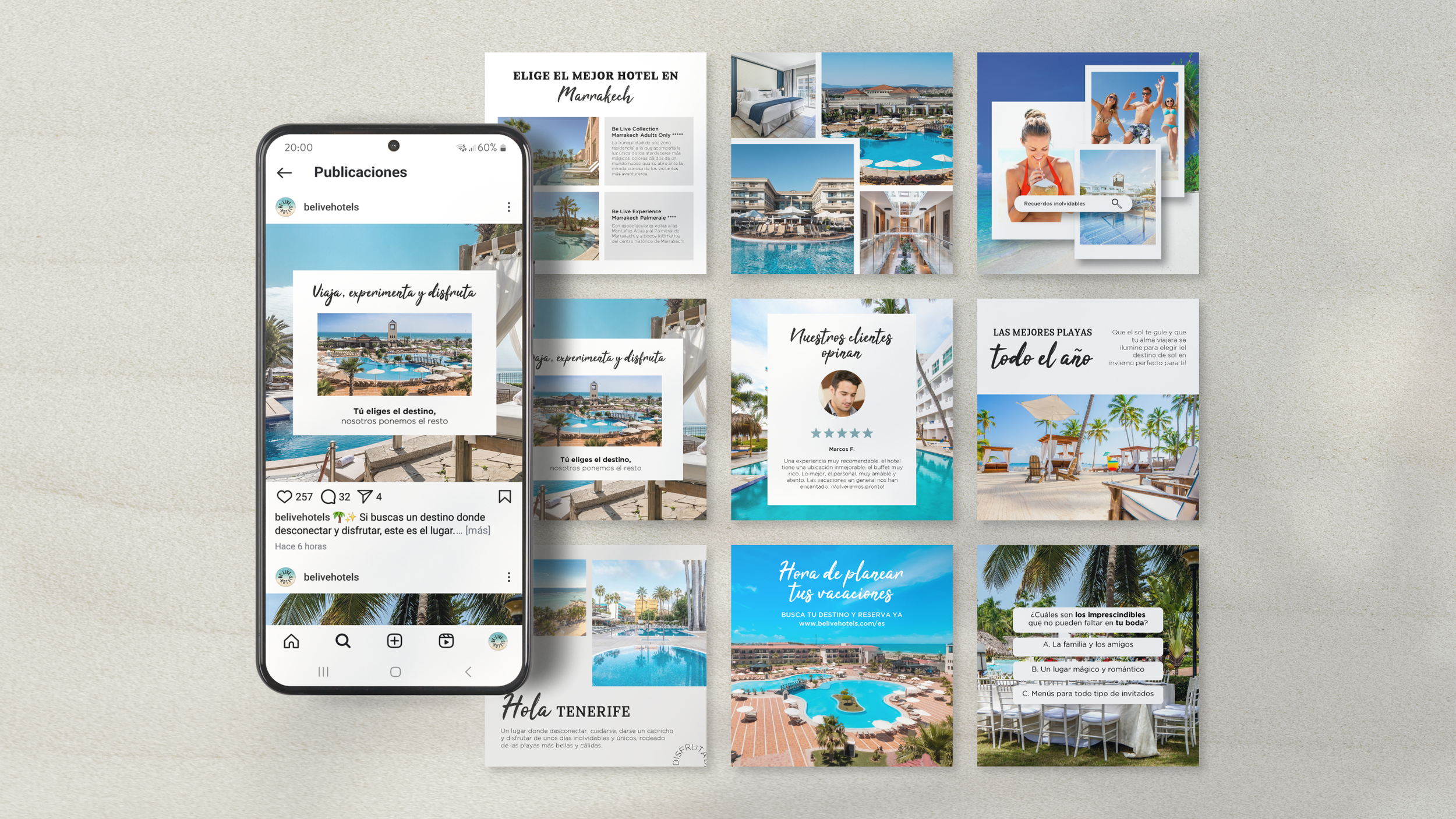 Mock up creatividades Instagram Be Live Hotels