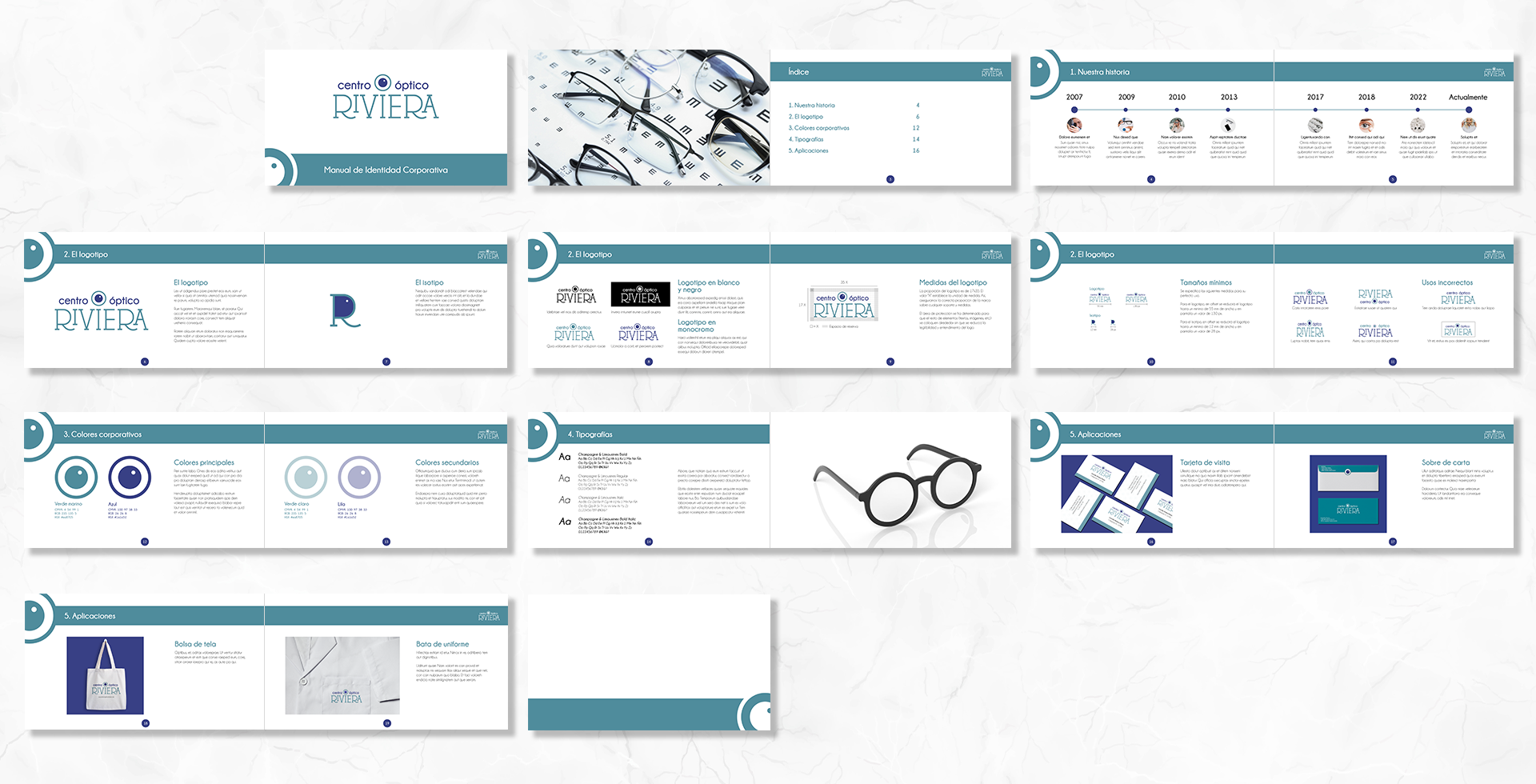 Mockup Manual de Identidad Corporativa Centro Óptico Riviera