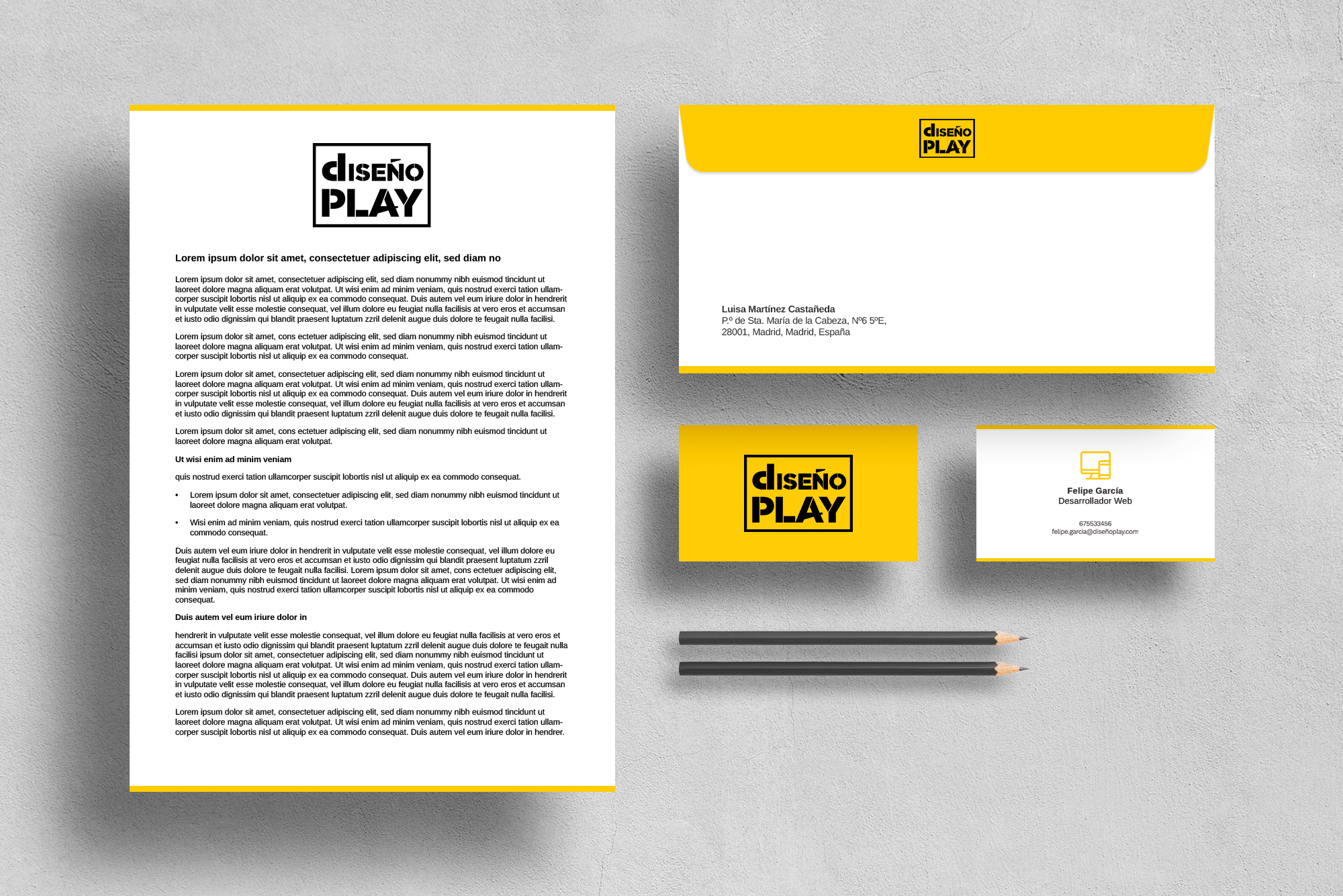Mockup papelería Diseño Play