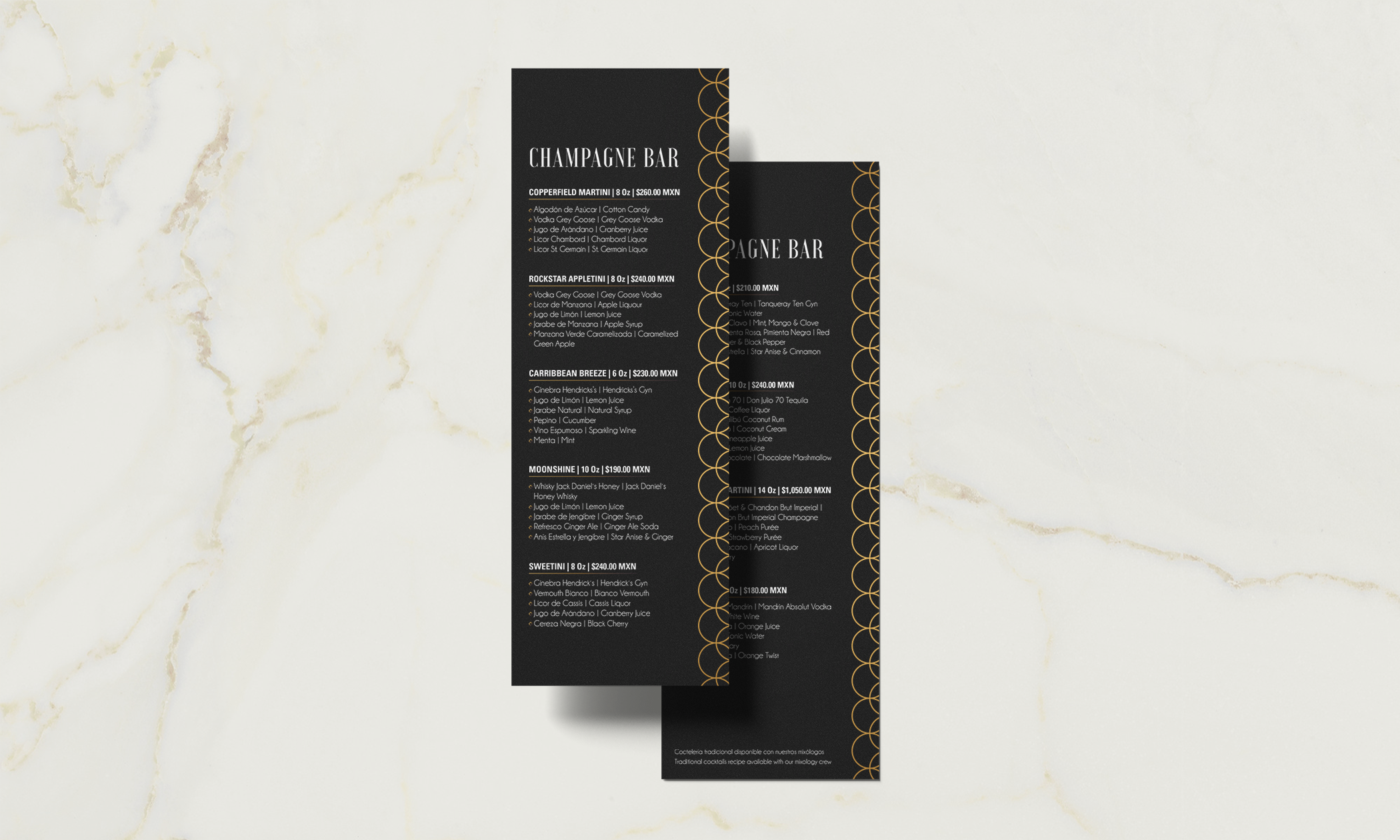 Mockup carta Champagne Bar