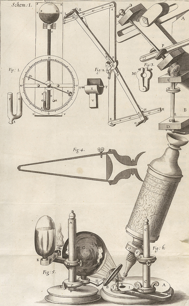 Robert Hooke's microscope, and his powerful apparatus for illumination. Photo by curator, from the University of Michigan website.