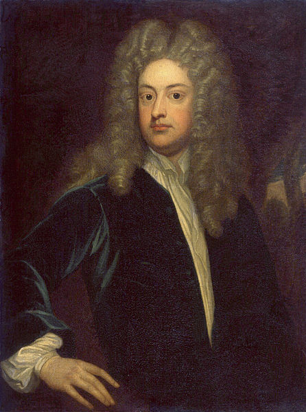 Joseph Addison in a grotto, overlooking a garden, by Sir Godfrey Kneller. Original at the National Portrait Gallery, London, NPG 3193.