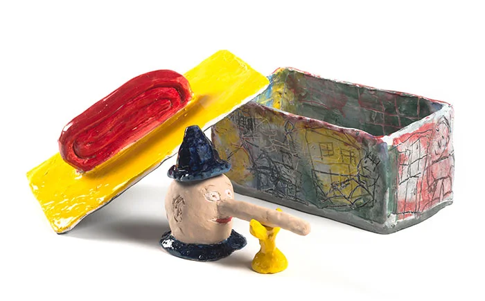 Pinocchio As Bully In A Box, Glazed Ceramic, 10"x10"x6", 2014