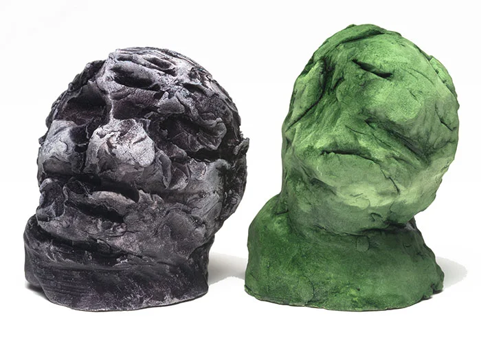 Bullies, 2014, glazed ceramic busts, 8x5" each, 2 of 200 total