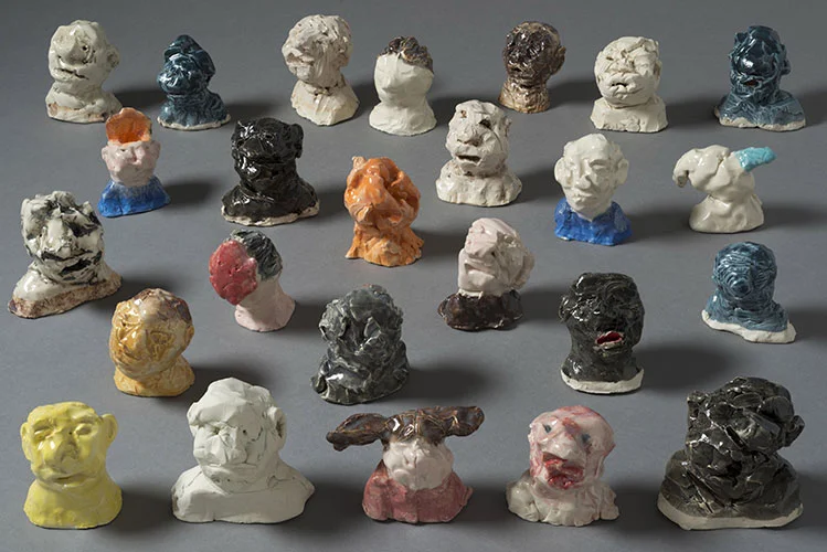 En Masse, Glazed Ceramic Busts, 4"x3" each, 2013