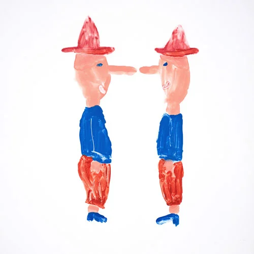 Pinocchio Faces Himself, 2011, monoprint, 14x18"