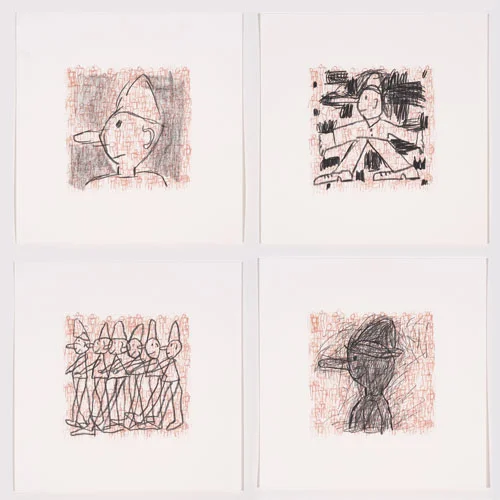 Pinocchio Quad, 2011, graphite on lithography, 10 x 10" each piece