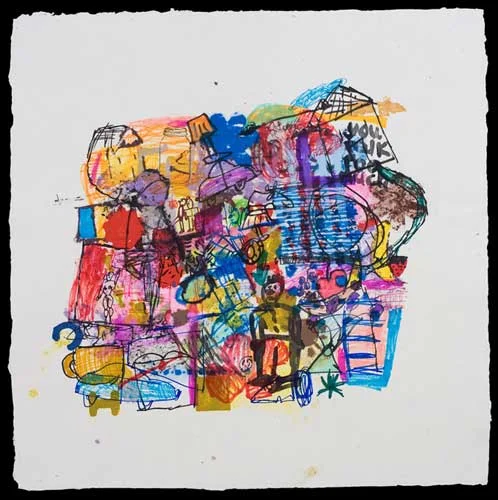 You Talk Too Much, 2009, silkscreen and drawing on handmade paper, 22x22"