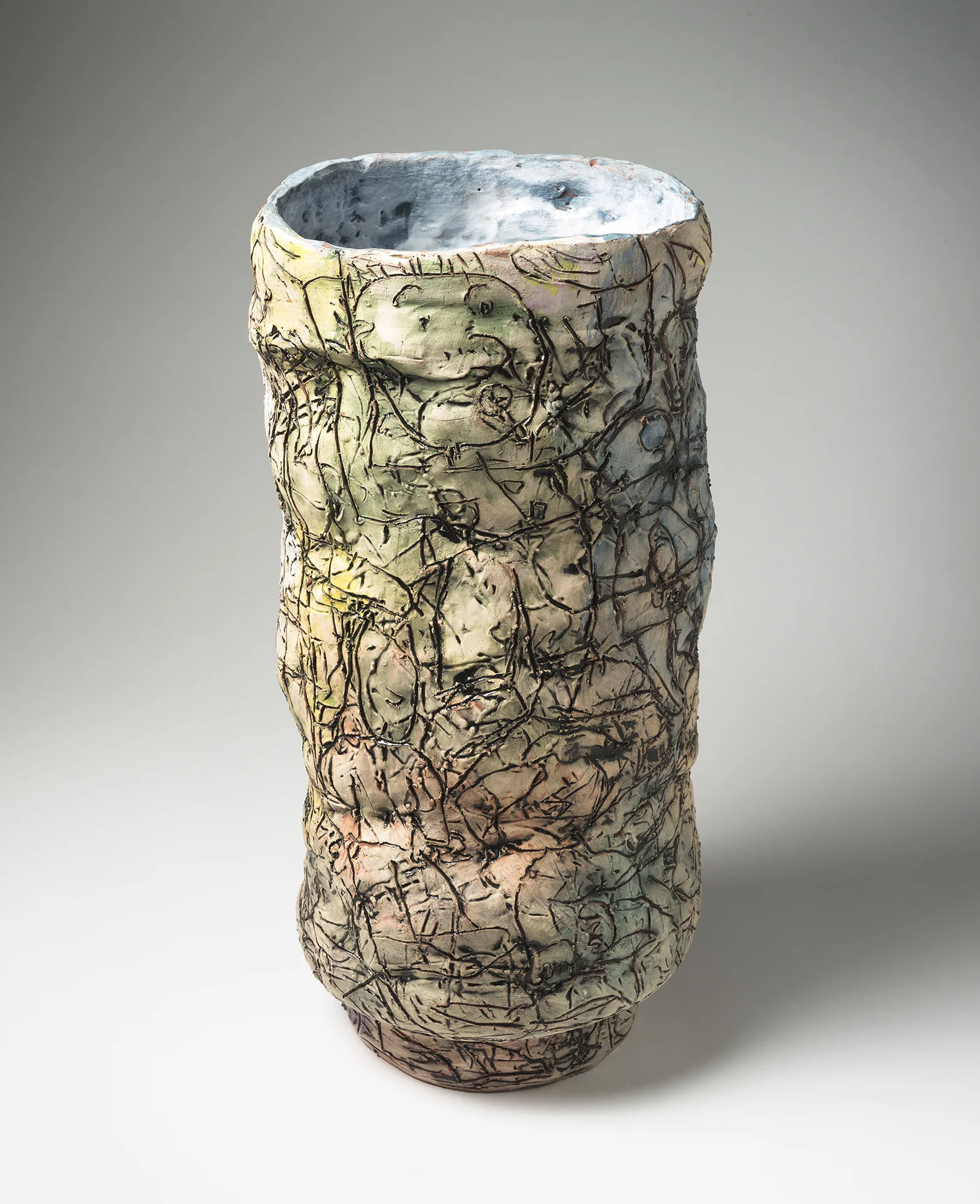 Tonal Tower, 2015, 18"x8"x8", Earthenware with Underglaze and Majolica