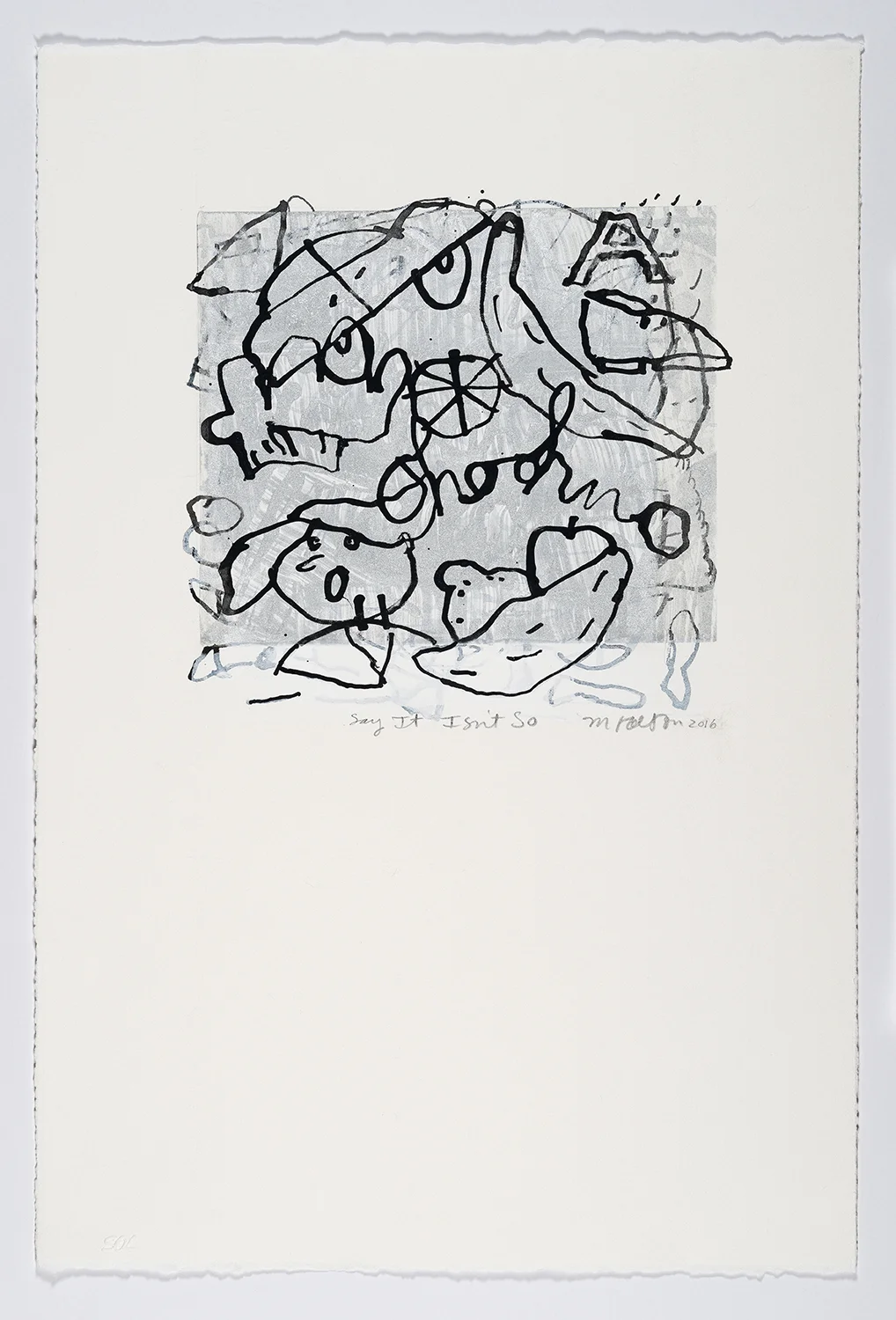 Say It Isn't So, 2016, 8"x10", Hand Ink Drawing, Silkscreen, Solar Plate Etching, Rives BFK paper