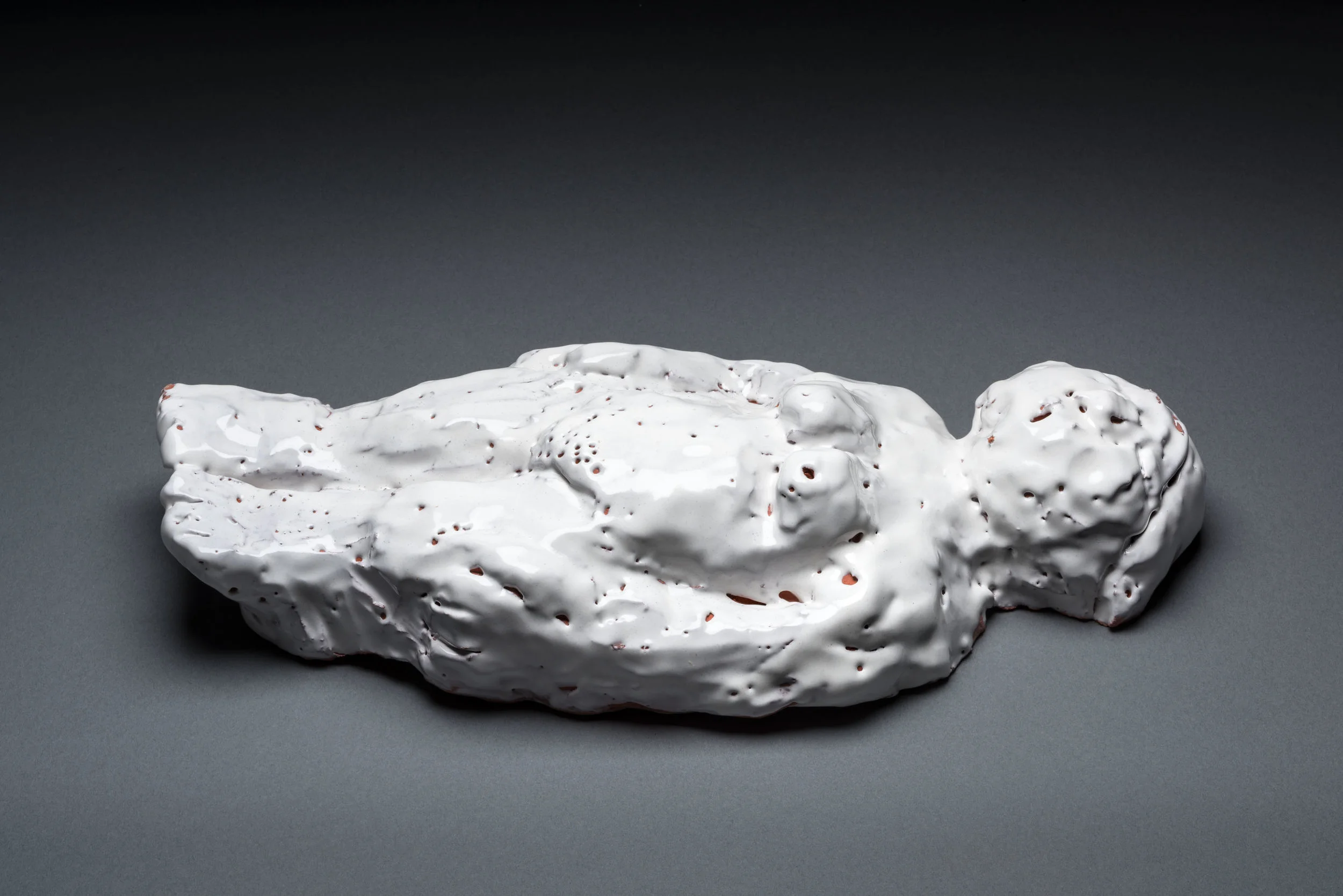 "Silenced Women 1", 2018, Lowfire red clay with Majolica, approx. 12" x 6" x3"