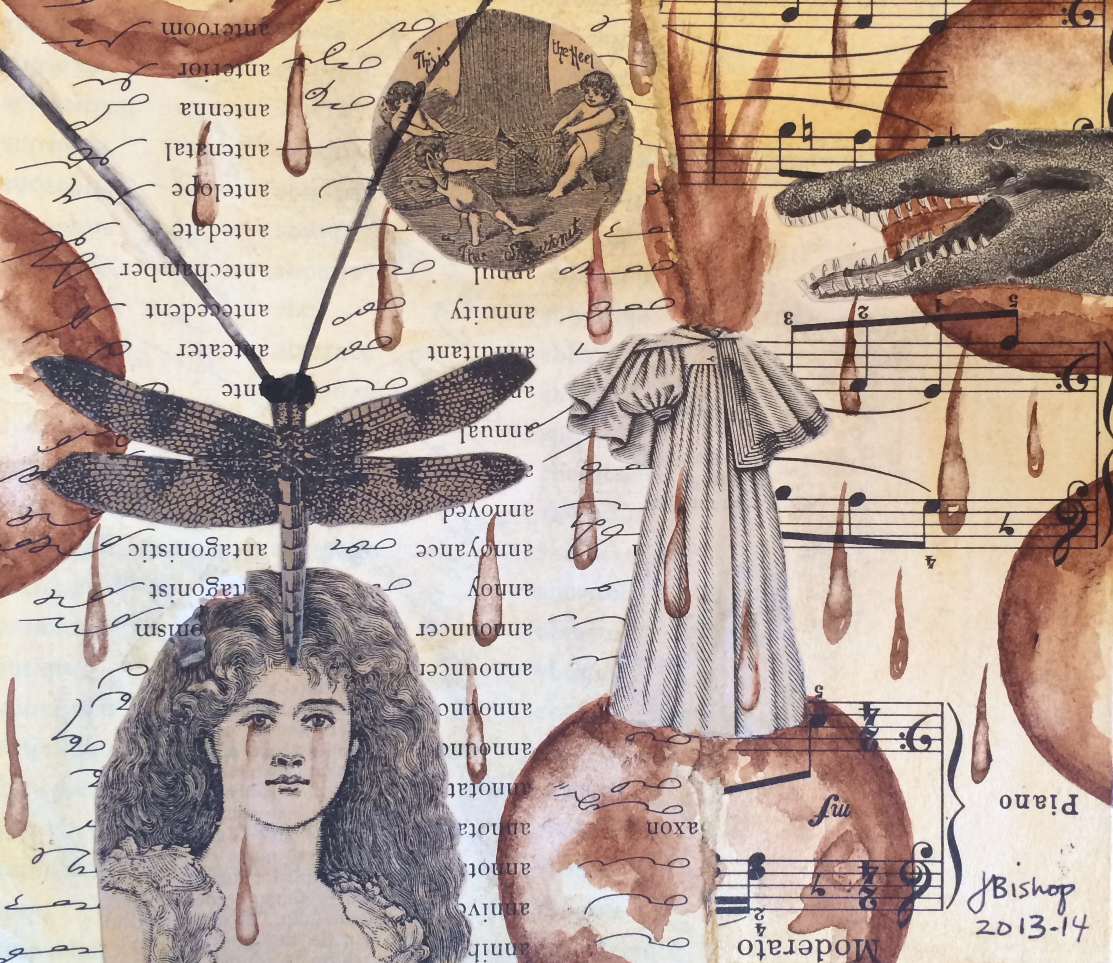 "Moderato." Jacqueline Bishop. Watercolor over collage. Value: $800.00. 
