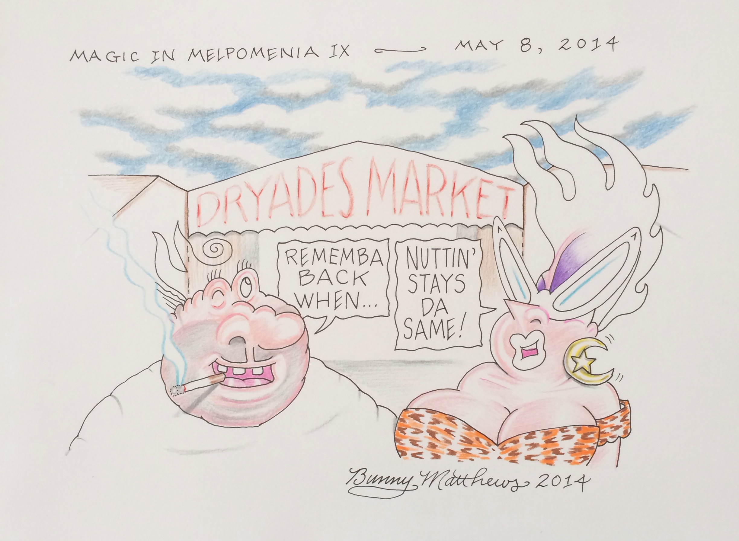 "Dryades Market." Bunny Mathews. Color pencil on cardstock. 14"w x 9"h. Value: $250.00. 