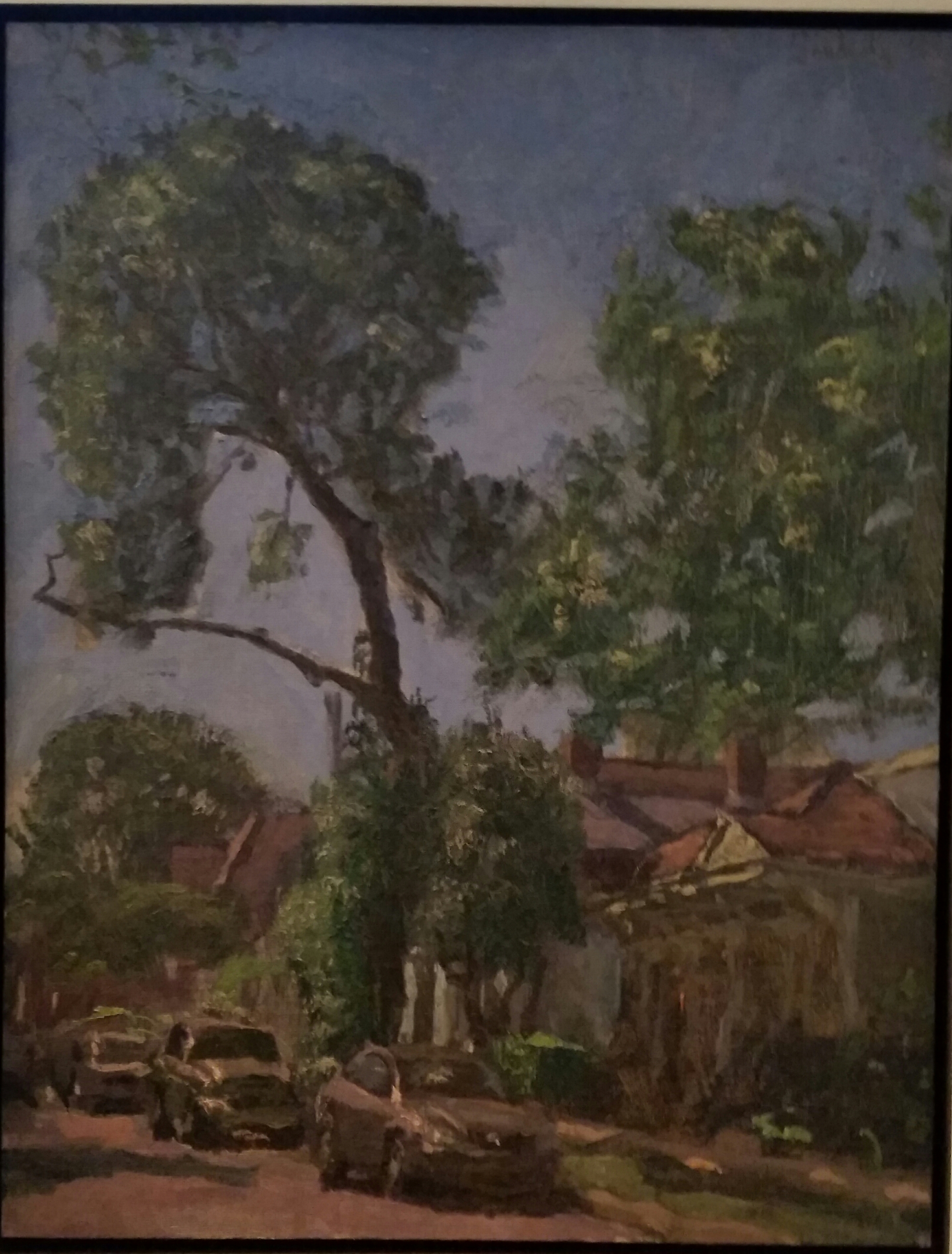 Phil Sandusky, "Gnarly Pine, Houses and Cars", Oil on canvas, 18"x14", value: $2400