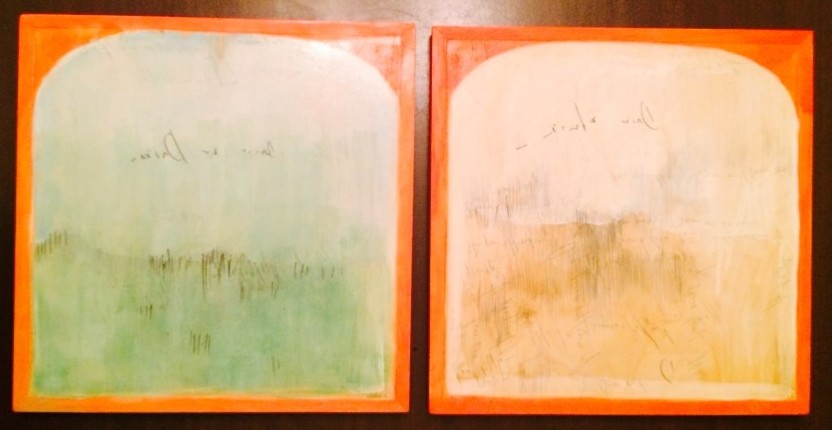 Karoline Schleh, "Horizontal Line 1 & 2", Watercolor, graphite and gouache on birch panel, two 12"X12" panels, Value: $300
