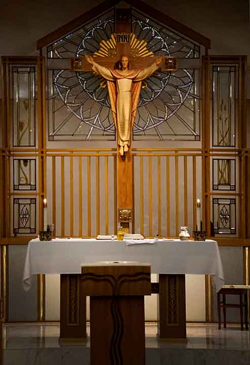 The lower-level chapel is deeply inviting to the grace of the Holy Spirit (click to enlarge).