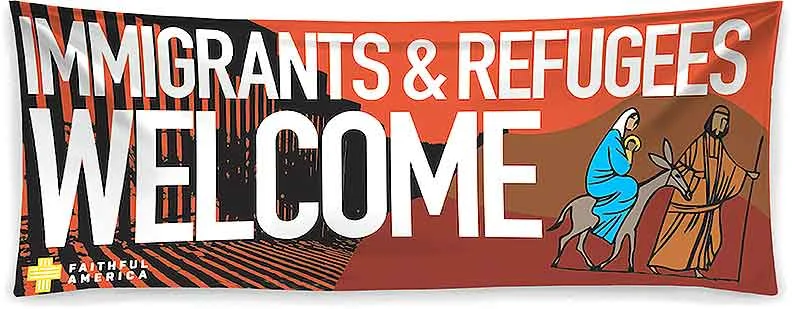 National Migration Week banner that will be hung outside Immaculate Conception and St. Joseph churches.