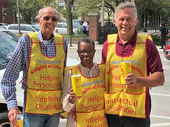 Our Knights of Columbus Tootsie Roll Drive raised over $800 to support our parish SPRED program that provides religious education for those with disabilities. SPRED catechists Greg Racklaw (also a KOC) and Anita Holmes are joined by John Cadogan from the Old Town Knights of Columbus chapter.