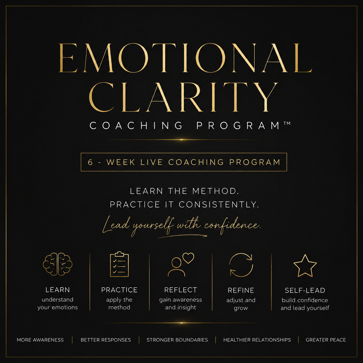 This is a 6-Week Live Emotional Clarity Coaching Program for Overthinking, Emotional Triggers, Emotional Regulation, Personal Growth, & Lasting Change.