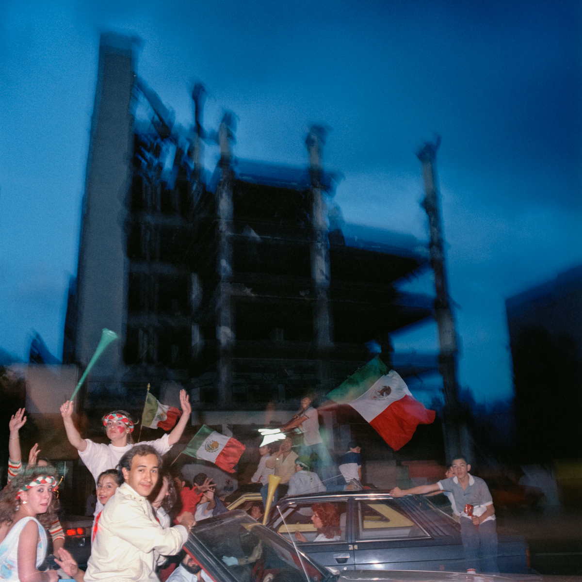 Earthquake Ruins and Soccer Celebrants, México City 1986