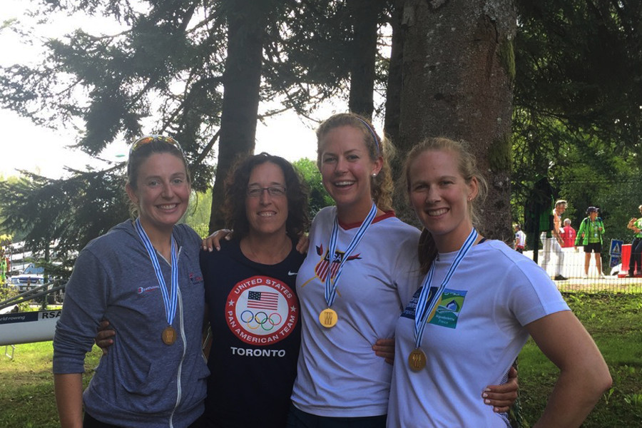 With members of the gold medalist USA Women's 4- at the 2015 World Rowing Championships in Auigbellete, France.