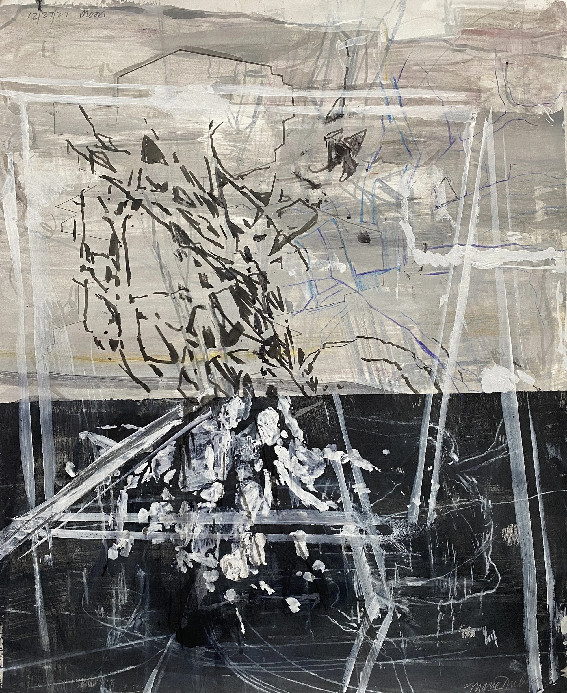  Moon
 
Mixed media on paper, 14 x 11 inches
 
Private collection