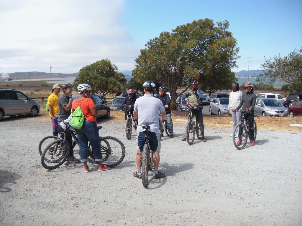 Getting ready for the bike ride on a beautiful trail at Pinole Point Regional Park, California