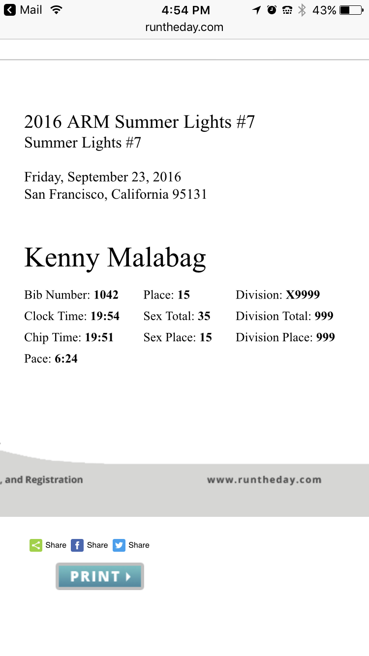 September 2016: 5K - 19:54 time