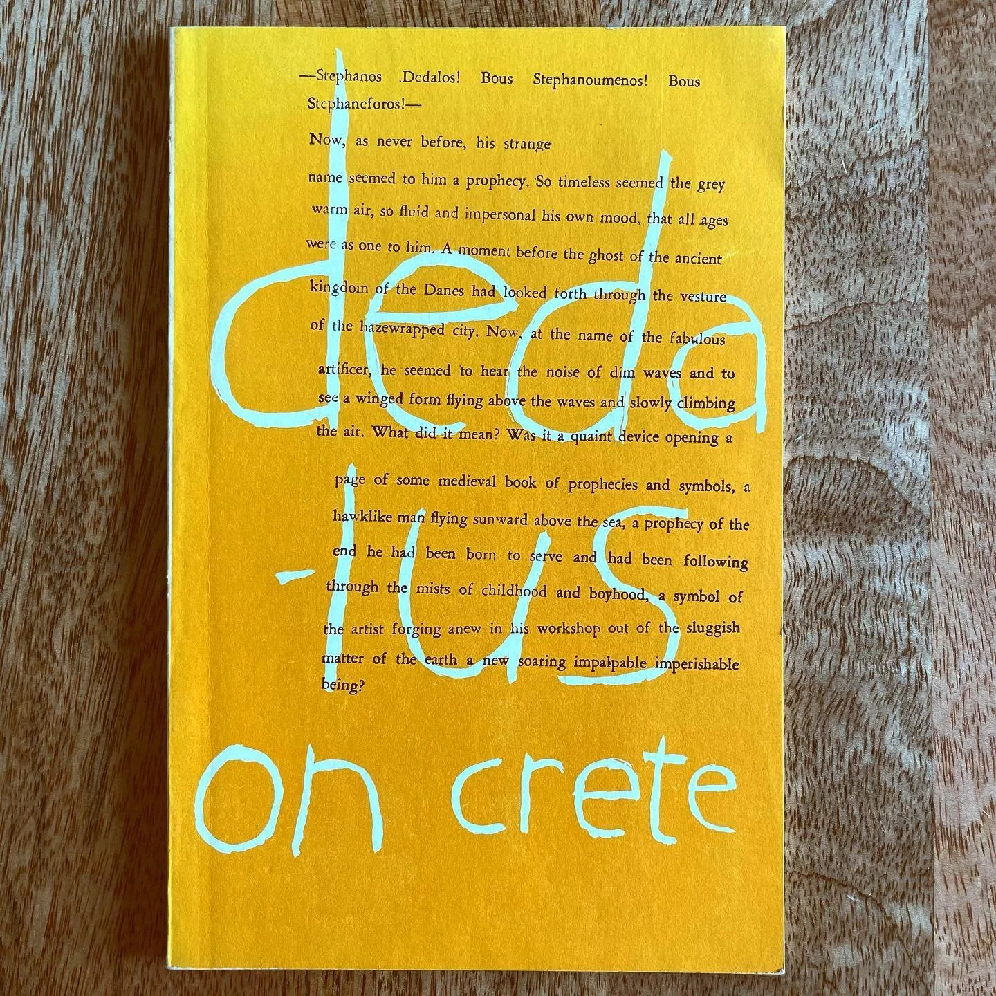 Dedalus On Crete is a rare paperback of 88 pages. Originally published by Immaculate Heart College of Los Angeles in 1956, this is the 1964 second printing. One of the coolest things about the book is its gorgeous tangerine cover designed by serigrap