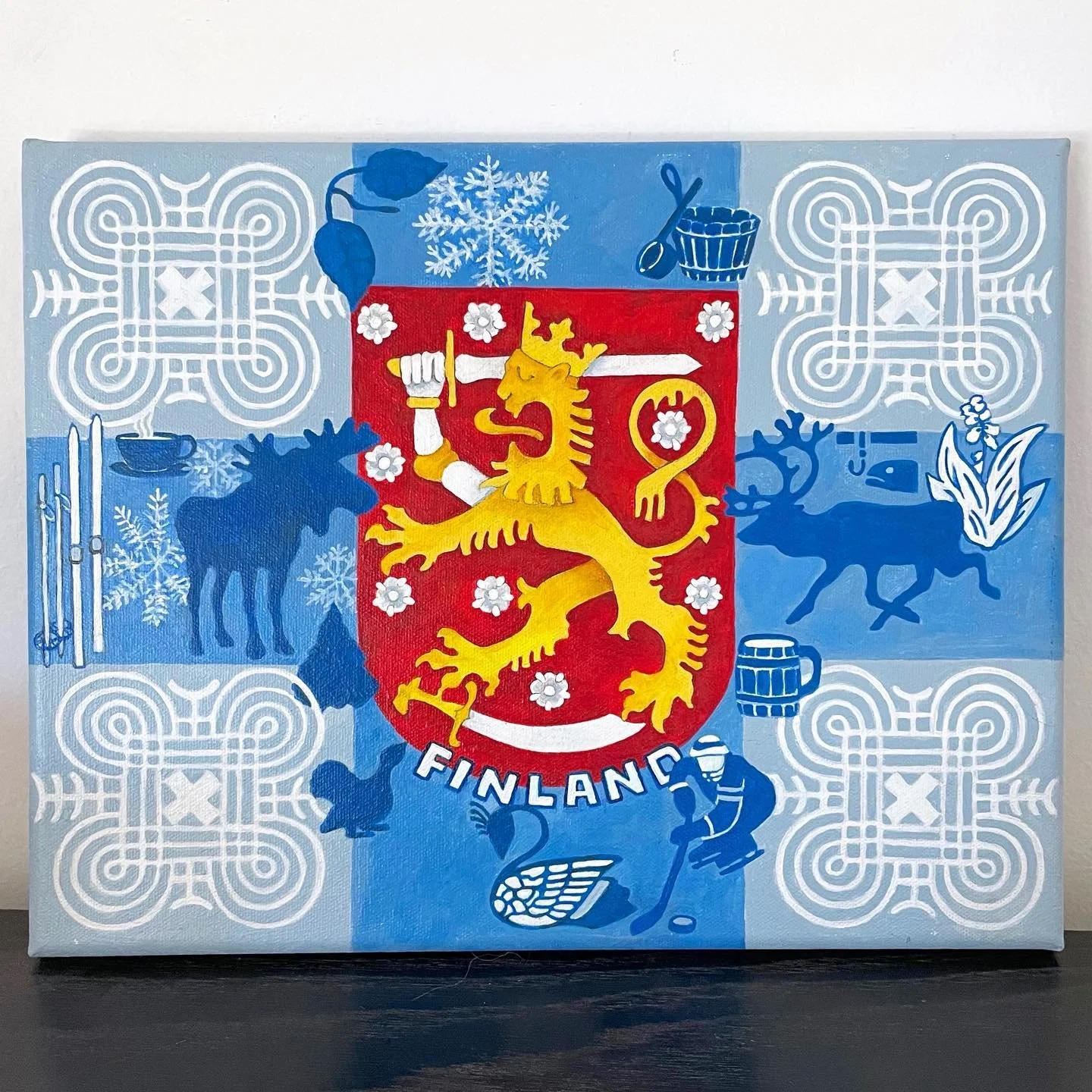 Two more original Kathrine Savu paintings just added to the shop. #1 Finnish coat-of-arms montage. #2 Western cowboy/ranch montage w/ gold acrylic impasto.