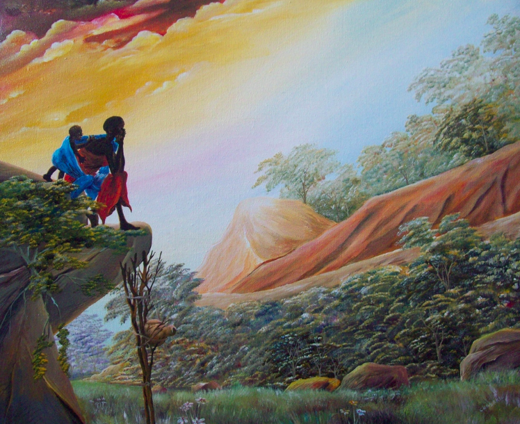 African Woman Resting on the Rock (15 x 19 inches)